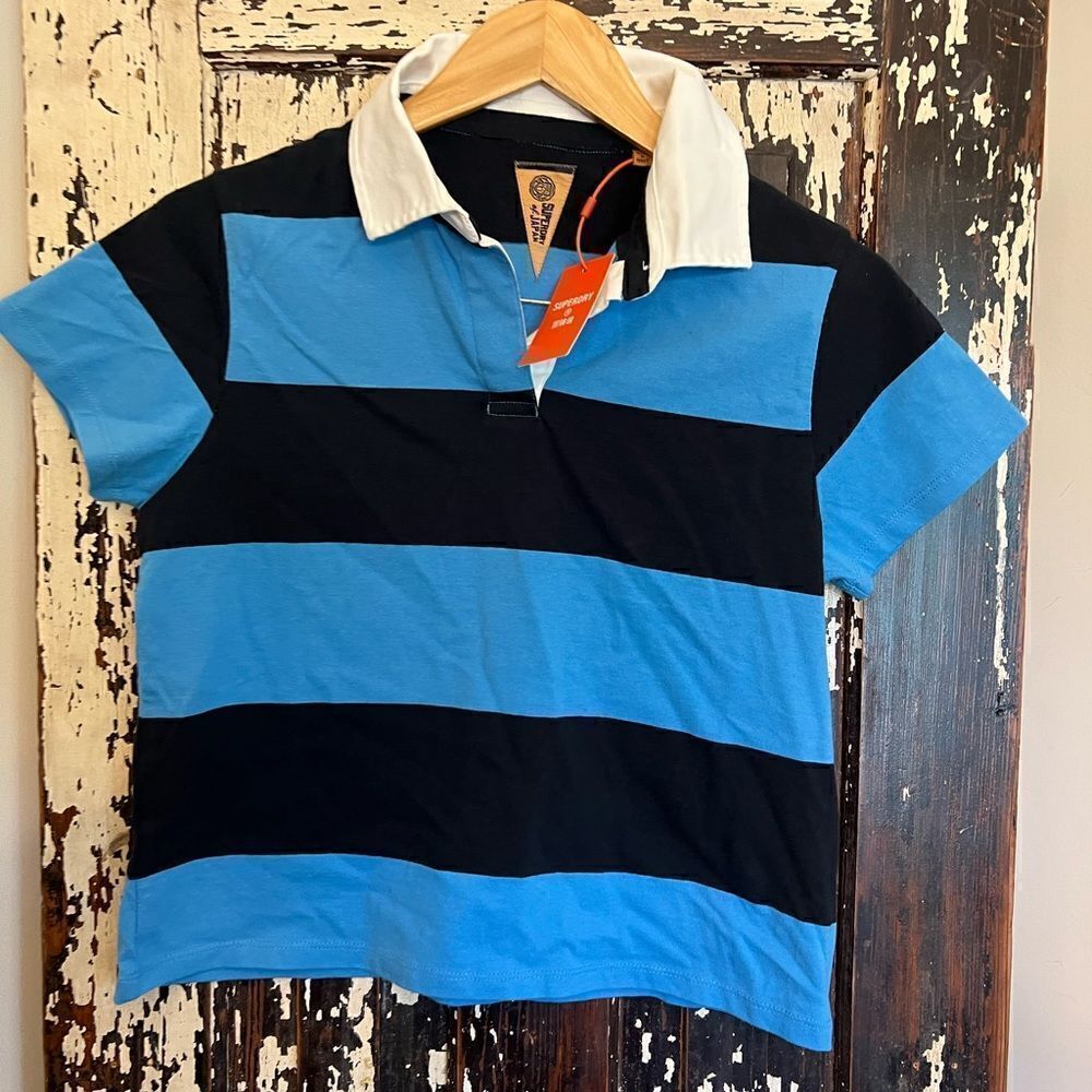MWT Women’s SuperDry Vintage Sky Blue Navy Rugby Top. Size S\M